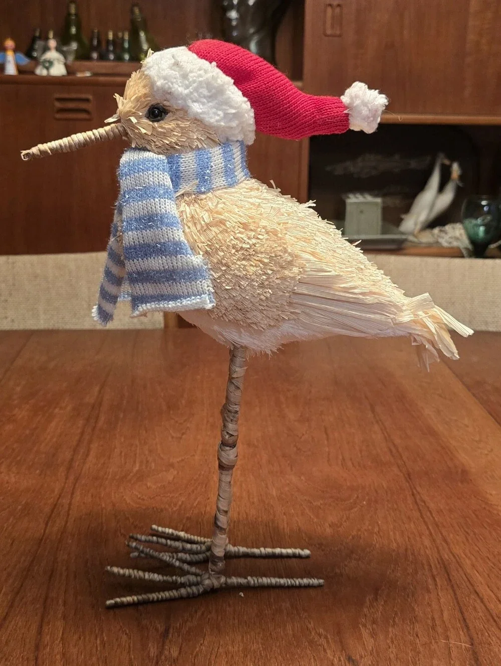 Decorative Straw Bird with Red Hat and Blue Scarf - Brand